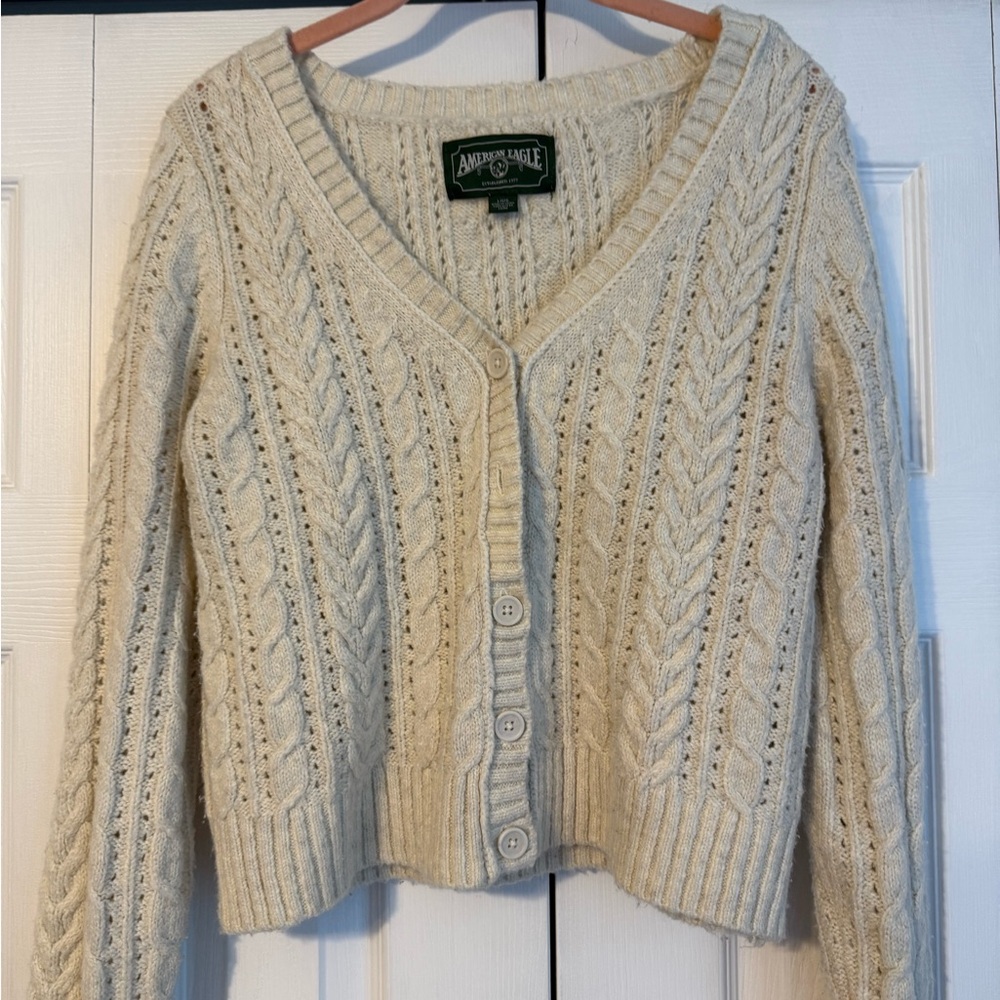 American Eagle Outfitters Cream Cable Knit Button Cardigan